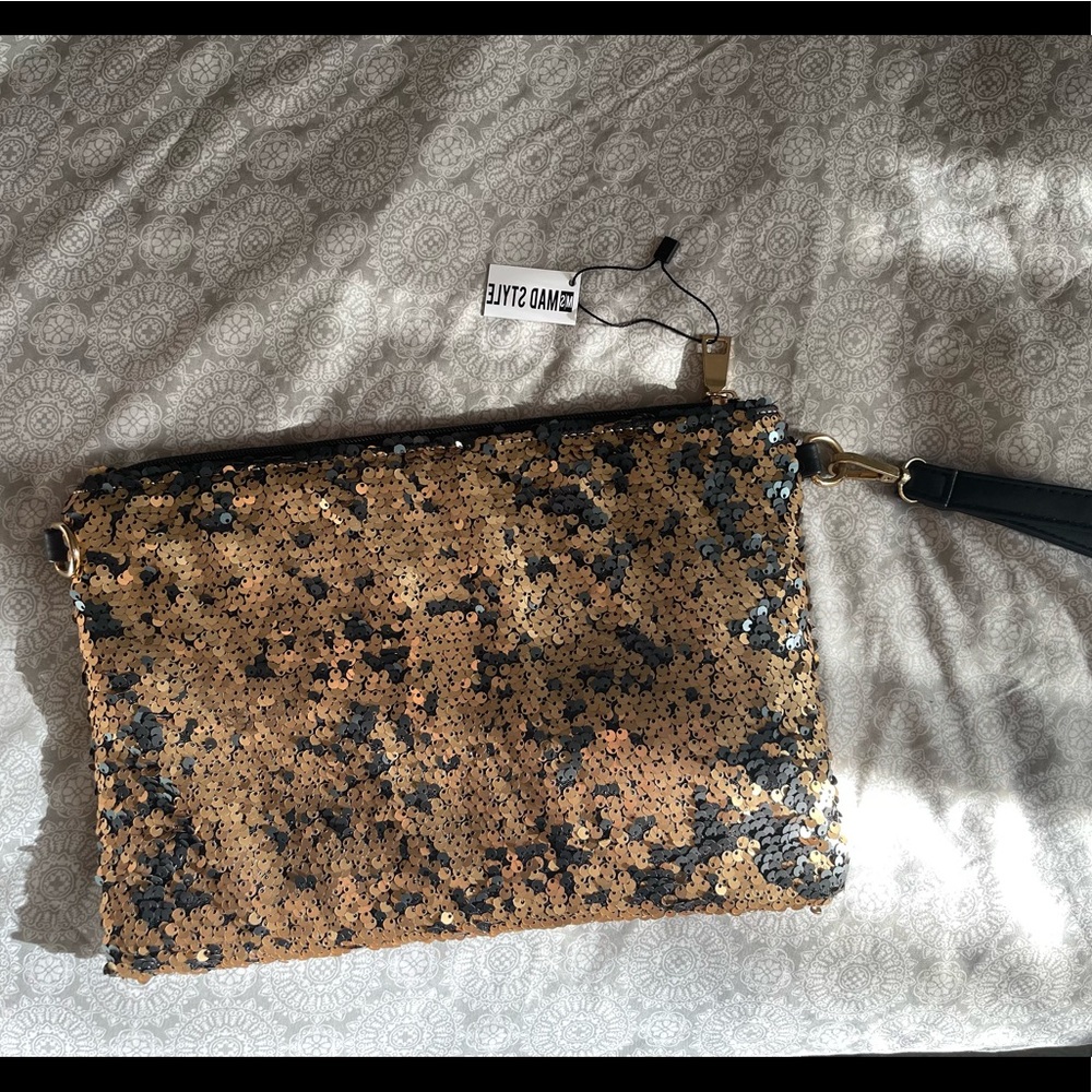 Black and Gold Sequin Clutch Purse